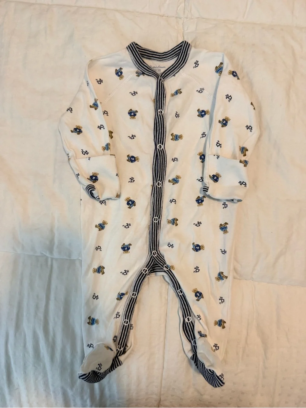 Ralph Lauren White Footed One-Piece with Bear Print
